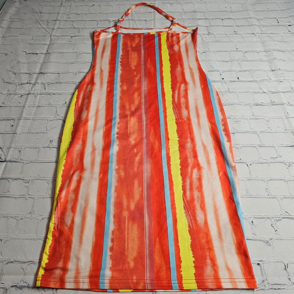 Blush‎ Mark Orange Blue Striped Halter Midi Dress Size Small Bodycon Summer